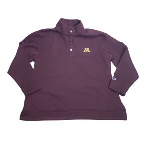 CHAMPION Women MN Gophers Athletics Quilted Sweatshirt Maroon 1/4 Snap Buttons L
